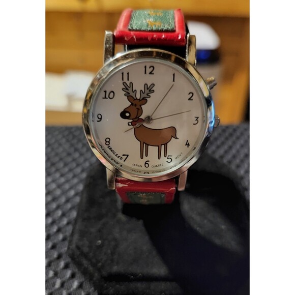 Reindeer Cahill & Co. Christmas Watch Red Green Reindeer Band Rare Holiday - Picture 2 of 8